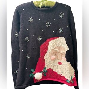 Vintage Santa Claus Christmas Sweater Hand Embroidered